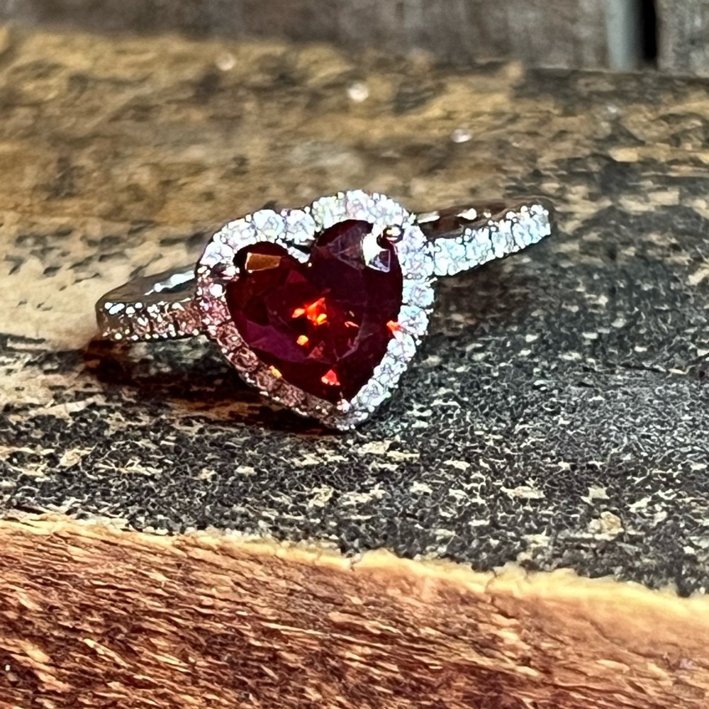 Heart-Shaped Garnet and Diamond Ring